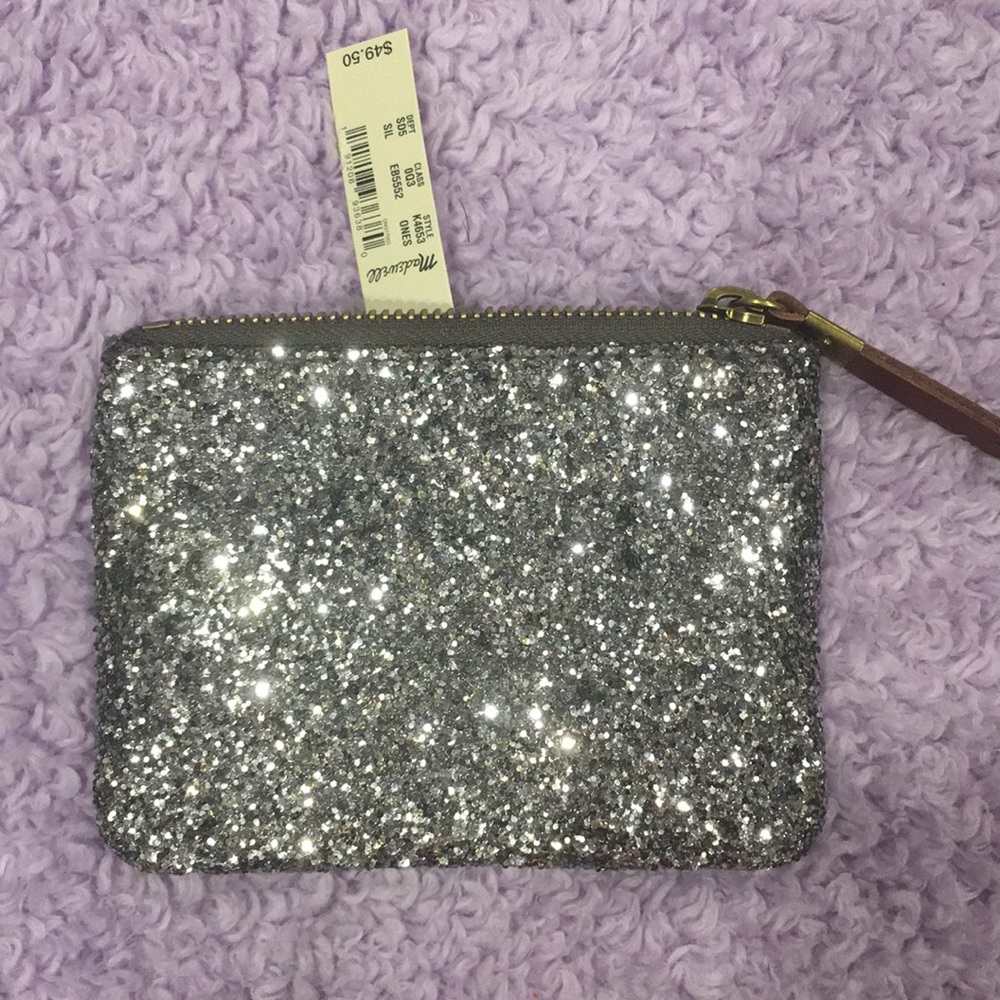 Madewell leather wallet silver sparkle